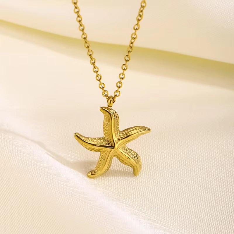 Minimalist Jewelry 18K Gold Plated Stainless Steel Starfish Pendant Necklace for Women Tarnish Free Jewelry